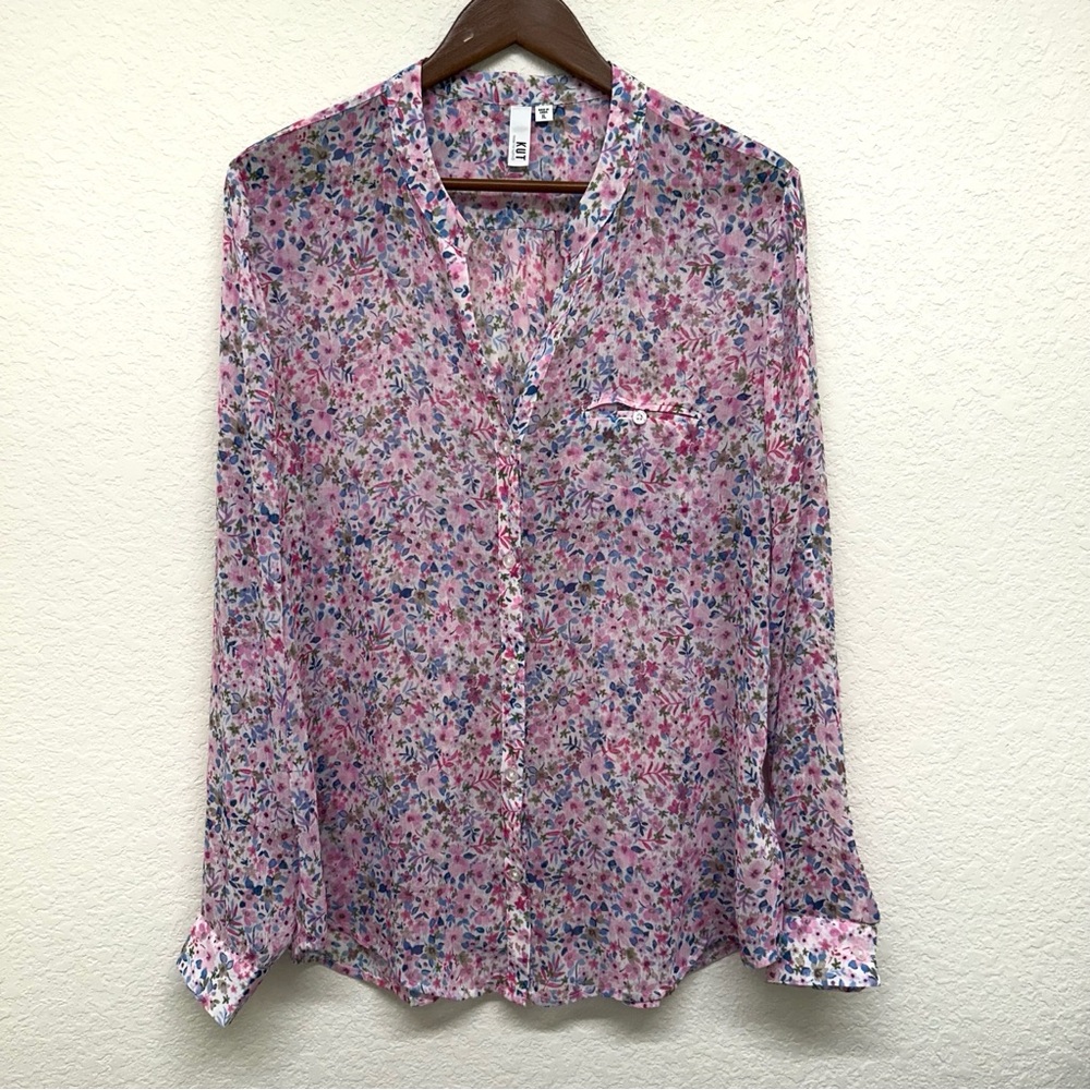 Kut from the Kloth Pink Floral Button-Front Blouse